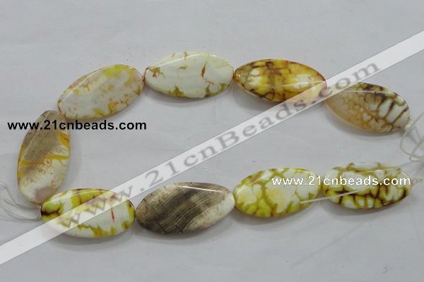 CAA842 15.5 inches 20*40mm twisted oval fire crackle agate beads