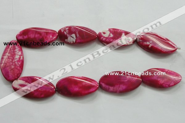 CAA844 15.5 inches 22*40mm twisted oval fire crackle agate beads