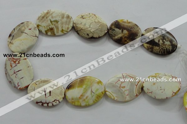 CAA845 15.5 inches 25*35mm twisted oval fire crackle agate beads