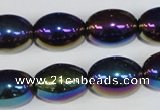 CAA853 15.5 inches 13*18mm rice AB-color black agate beads