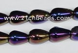 CAA855 15.5 inches 10*14mm teardrop AB-color black agate beads