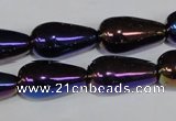 CAA856 15.5 inches 11*20mm teardrop AB-color black agate beads