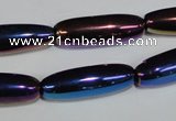 CAA858 15.5 inches 9*27mm rice AB-color black agate beads