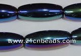 CAA859 15.5 inches 12*30mm rice AB-color black agate beads