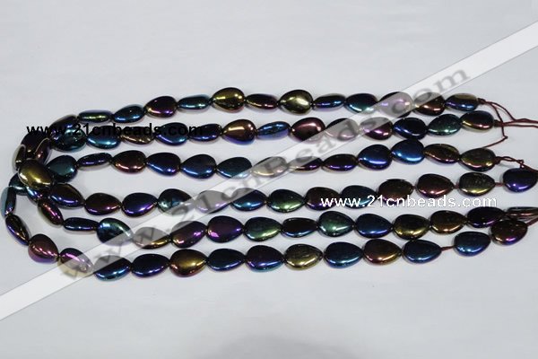 CAA860 15.5 inches 10*14mm flat teardrop AB-color black agate beads