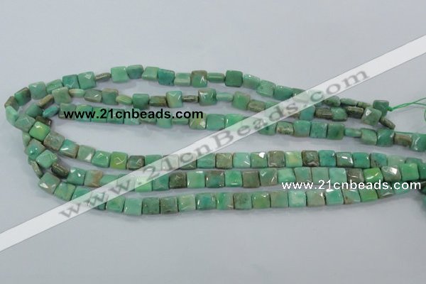 CAA99 15.5 inches 8*8mm faceted square grass agate gemstone beads