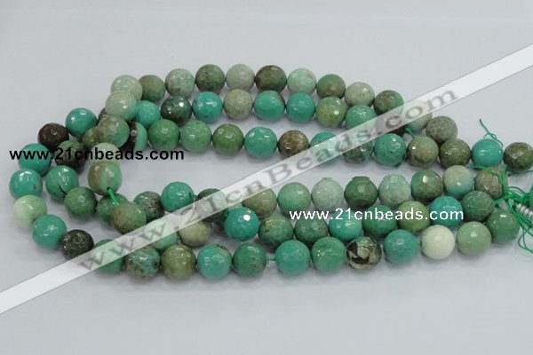 CAB10 15.5 inches 14mm faceted round green grass agate gemstone beads