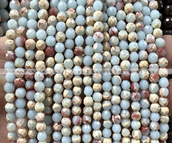CAB1020 15 inches 4mm faceted round blue agalmatolite beads