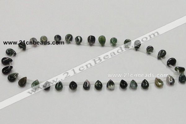 CAB127 15.5 inches 8*12mm flat teardrop moss agate gemstone beads