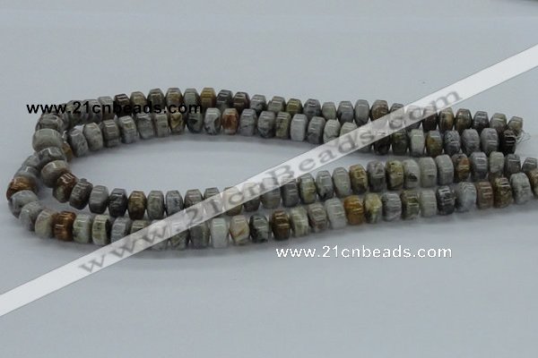 CAB140 15.5 inches 7*10mm roundel bamboo leaf agate beads