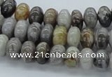 CAB142 15.5 inches 6*10mm rondelle bamboo leaf agate beads