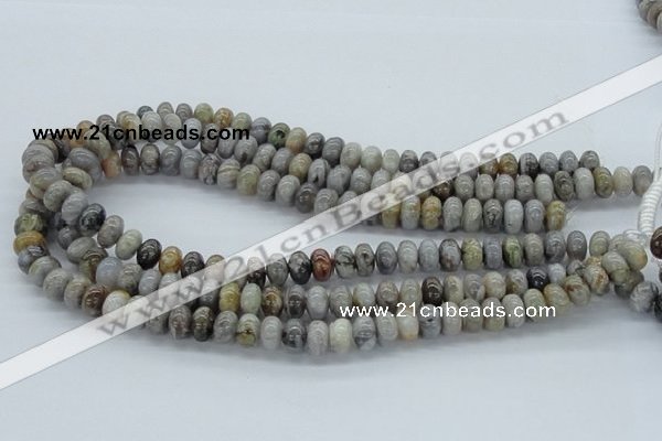 CAB142 15.5 inches 6*10mm rondelle bamboo leaf agate beads