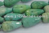 CAB16 15.5 inches 10*20mm faceted teardrop green grass agate beads