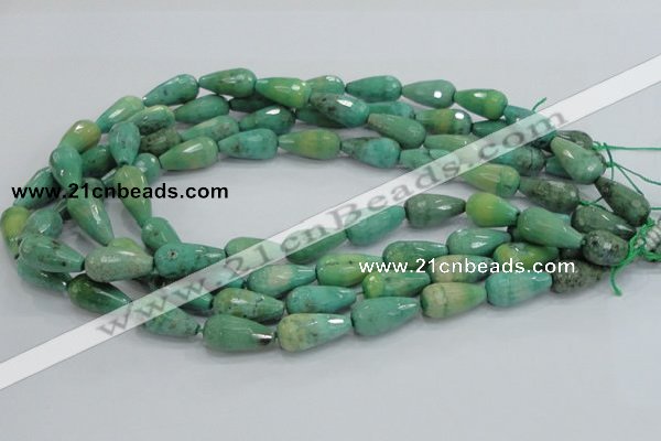 CAB16 15.5 inches 10*20mm faceted teardrop green grass agate beads