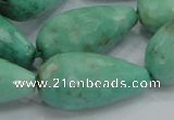 CAB17 15.5 inches 15*30mm faceted teardrop green grass agate beads