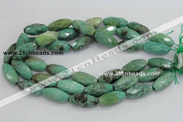 CAB21 15.5 inches 14*30mm faceted rice green grass agate beads