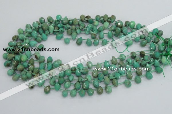 CAB23 15.5 inches 7*10mm faceted teardrop green grass agate beads