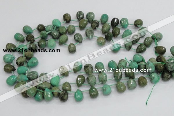 CAB24 15.5 inches 10*14mm faceted teardrop green grass agate beads