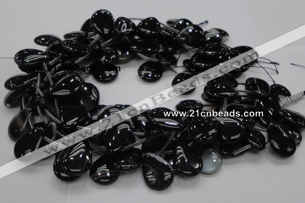 CAB315 15.5 inches 18*25mm flat teardrop black agate gemstone beads