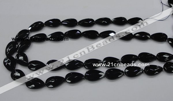 CAB316 15.5 inches 12*20mm faceted teardrop black agate gemstone beads