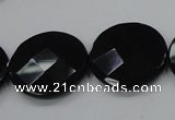 CAB320 15.5 inches 25mm faceted coin black agate gemstone beads