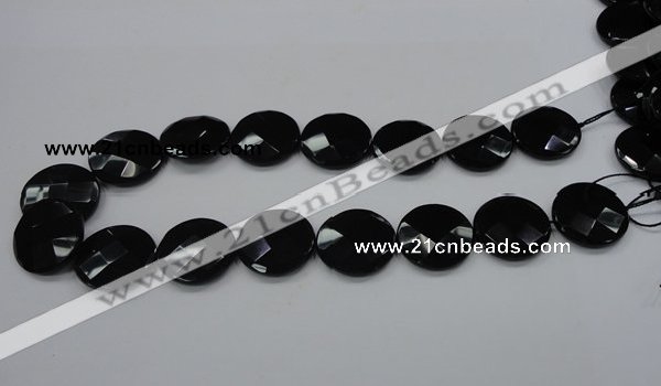 CAB320 15.5 inches 25mm faceted coin black agate gemstone beads