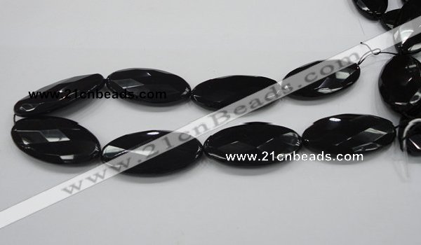 CAB322 15.5 inches 25*50mm faceted oval black agate gemstone beads