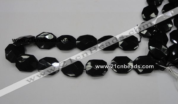 CAB326 15.5 inches 25*30mm faceted octagonal black agate gemstone beads