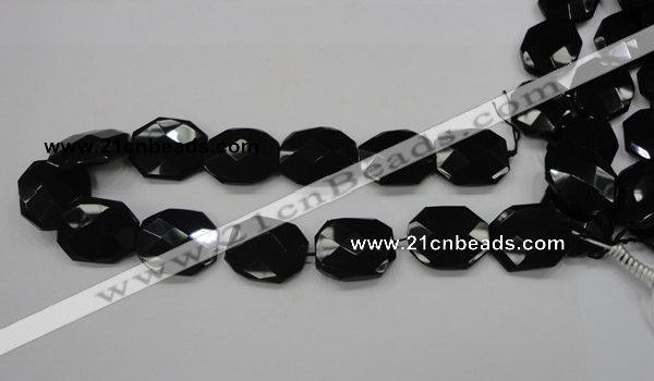 CAB326 15.5 inches 25*30mm faceted octagonal black agate gemstone beads