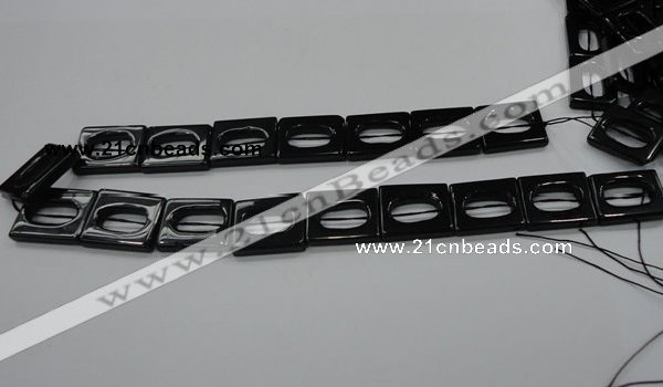 CAB328 15.5 inches 18*24mm hollow rectangle black agate gemstone beads