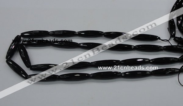 CAB330 15.5 inches 8*30mm faceted rice black agate gemstone beads