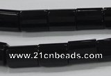 CAB334 15.5 inches 10*14mm faceted column black agate gemstone beads