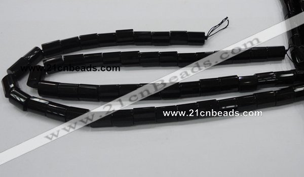 CAB334 15.5 inches 10*14mm faceted column black agate gemstone beads