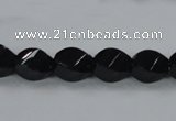 CAB335 15.5 inches 8*12mm faceted & twisted rice black agate beads