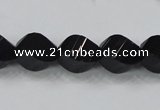 CAB336 15.5 inches 10*14mm faceted & twisted rice black agate beads