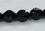 CAB337 15.5 inches 15*20mm faceted & twisted rice black agate beads