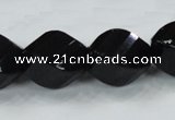 CAB338 15.5 inches 18*24mm faceted & twisted rice black agate beads