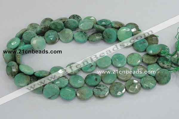 CAB34 15.5 inches 18mm faceted coin green grass agate gemstone beads