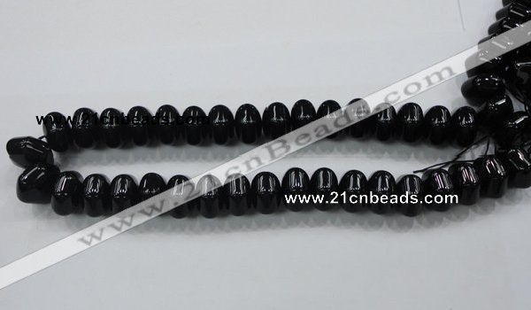 CAB341 15.5 inches 12*18mm hexagon rondelle black agate gemstone beads