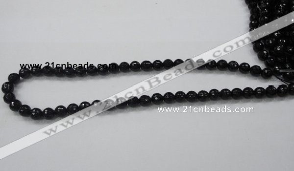 CAB343 15.5 inches 8mm faceted round black agate gemstone beads