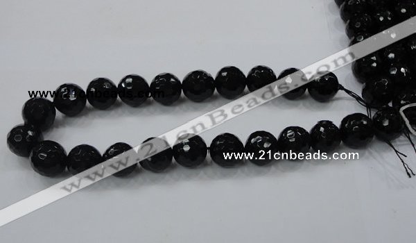 CAB345 15.5 inches 14mm faceted round black agate gemstone beads