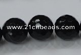 CAB346 15.5 inches 18mm faceted round black agate gemstone beads