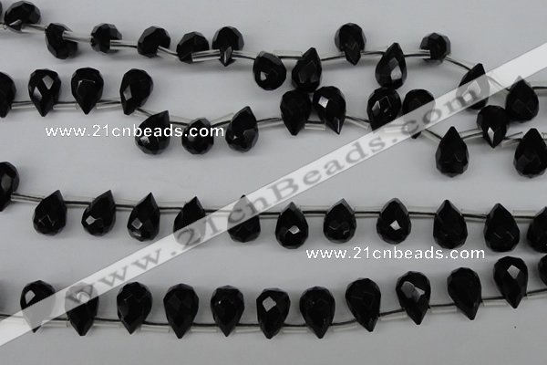 CAB348 15.5 inches 7*10mm faceted teardrop black agate gemstone beads