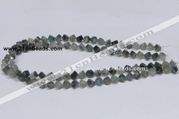 CAB400 15.5 inches 6*6mm inclined cube moss agate gemstone beads