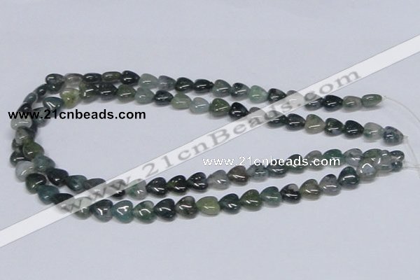 CAB405 15.5 inches 10*10mm heart moss agate gemstone beads wholesale