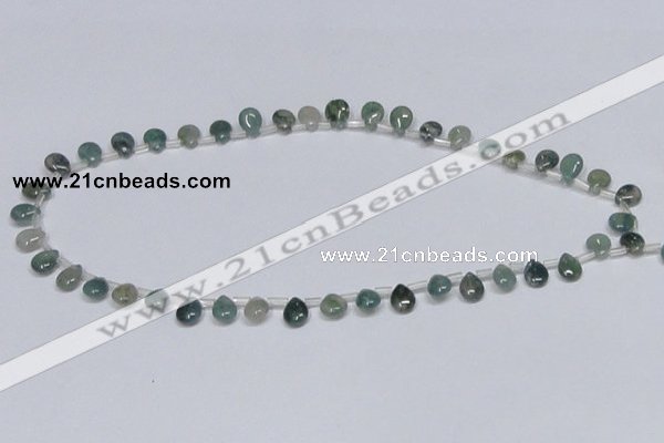 CAB414 15.5 inches 7*9mm flat teardrop moss agate gemstone beads