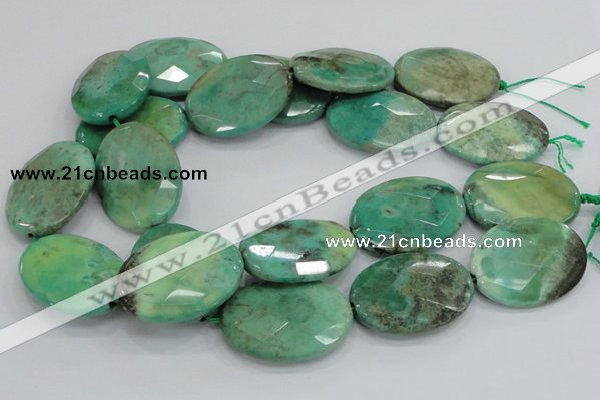 CAB44 15.5 inches 30*40mm faceted oval green grass agate beads