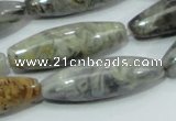 CAB565 15.5 inches 12*40mm rice silver needle agate gemstone beads