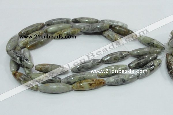 CAB565 15.5 inches 12*40mm rice silver needle agate gemstone beads