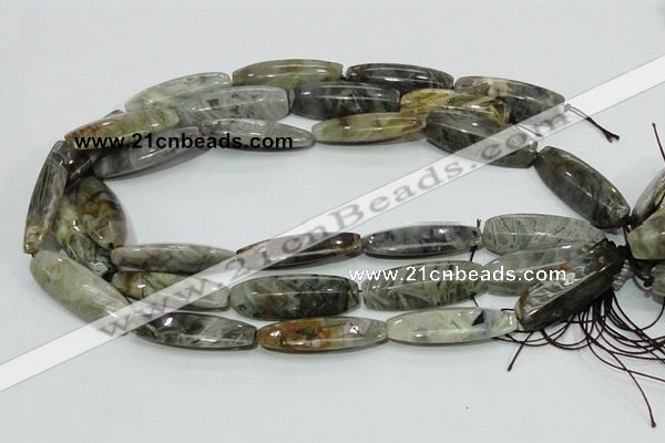 CAB570 15.5 inches 15*40mm flat rice silver needle agate gemstone beads